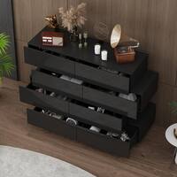 FUFU&GAGA 50.6 in. W High Gloss Black Wood 8-Drawer Chest of Drawers Storage Cabinet Modern Style, 16.2 in. D x 39.2 in. H KF260131-02