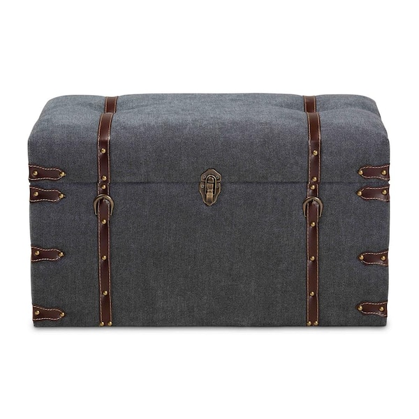 Baxton Studio Palma 15.7 in. H x 26.8 in. W x 15.7 in. D Grey and Brown Storage Trunk Ottoman