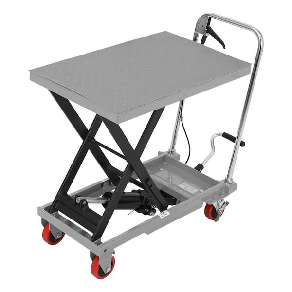 Unbranded 28.5 in. H. Hydraulic Lift Table Cart with 500 lbs. Capacity, 4-Wheels and No-Slip Pad, Manual Single Scissor Lift Table