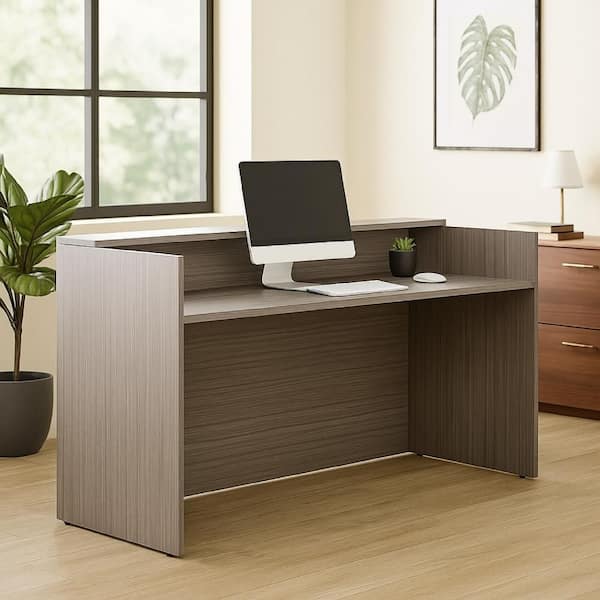 Jery 30 in. Rectangle Smoke Gray Wood Reception Desk with Modesty Panel and 1-Shelf