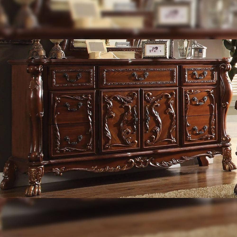 Cherry Oak 7-Drawer Dresser with Felt-Lined Drawers
