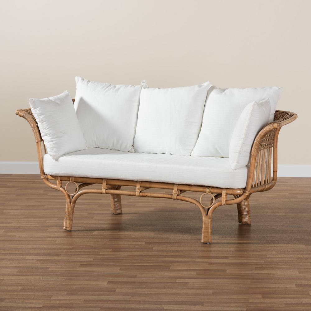 Edana Natural Rattan Sofa with White Cushions