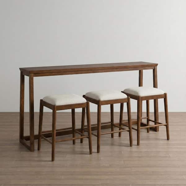 Forma 4pc Mid Century 72 in. Walnut Rectangle Wood Counter Height Console Table with 3 Stools