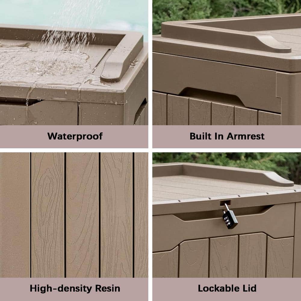 Light Brown Lockable Resin Deck Box with 30 Gallon Capacity