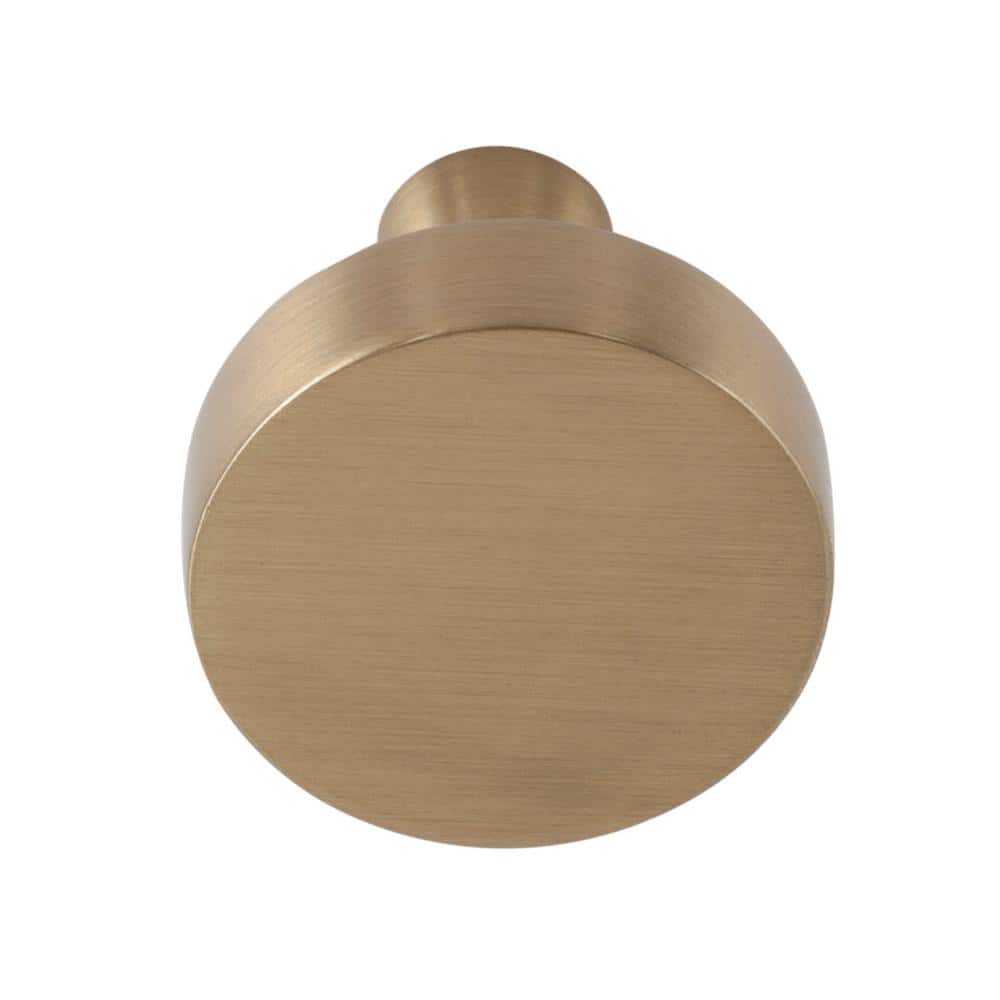 Satin Brass Round Modern Cabinet Knob with Mounting Hardware