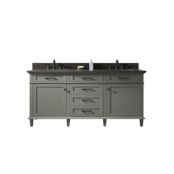 Unbranded 72 in. W x 22 in. D x 38 in. H Bath Vanity in Pewter Green with Nature Stone Vanity Top in Black with White Basin