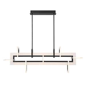 Inizio 86-Watt Integrated LED Black Linear Chandelier with Frosted White Acrylic Shades