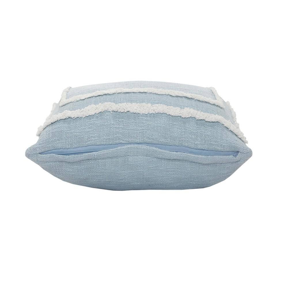 Sky Blue and White Tufted Square Throw Pillow, 20 in