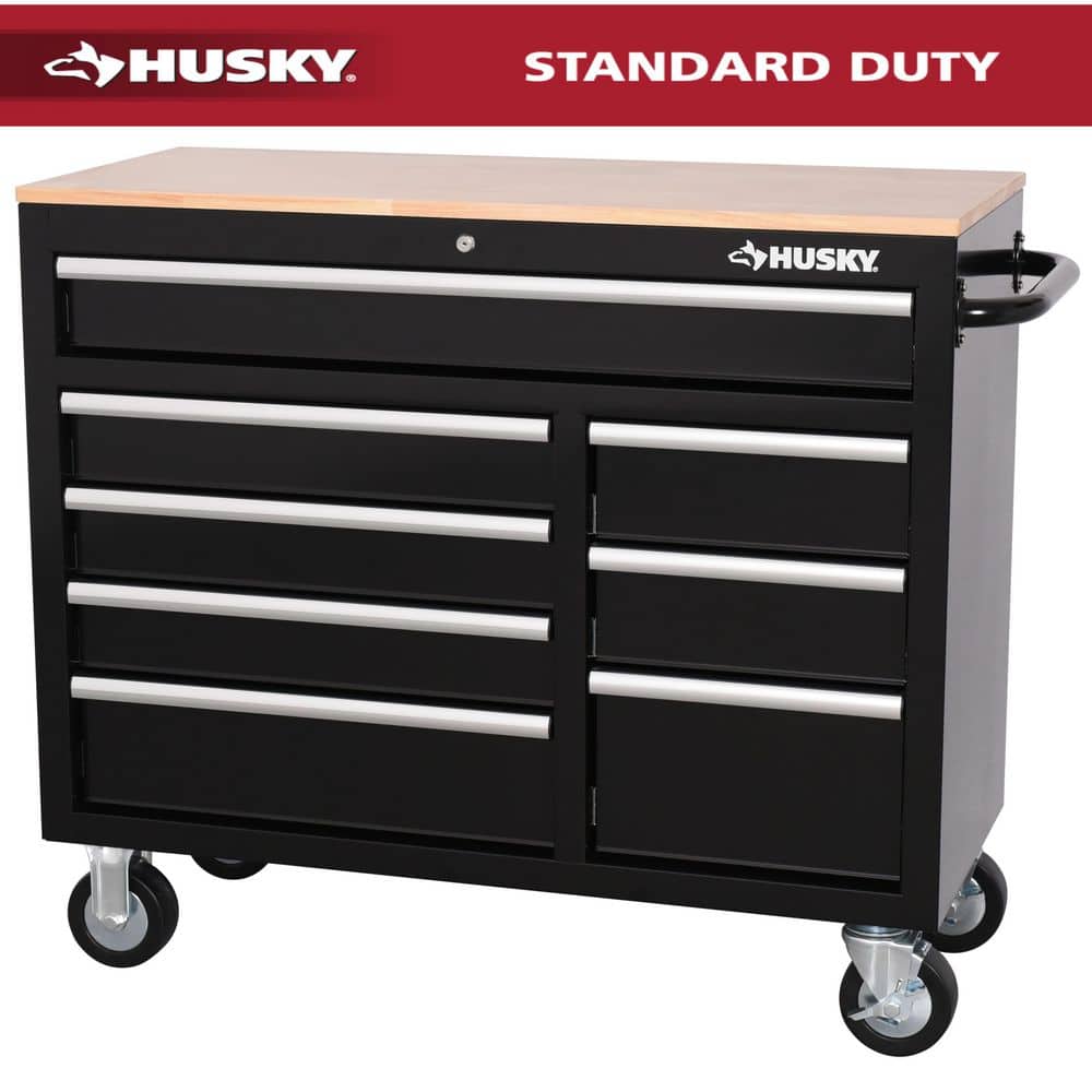 Husky 42 in. W x 18.1 in. D 8-Drawer Black Mobile Workbench