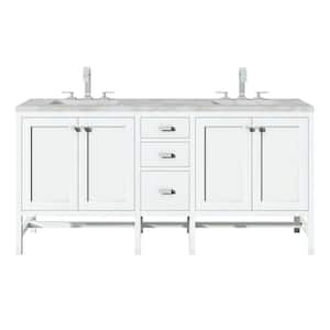 Addison 72.0 in. W x 23.5 in. D x 35.5 in. H Double Bathroom Vanity in Glossy White with Victorian Silver Quartz Top