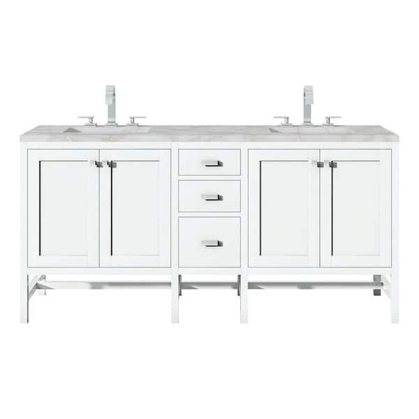 James Martin Vanities Addison 72.0 in. W x 23.5 in. D x 35.5 in. H Double Bathroom Vanity in Glossy White with Victorian Silver Quartz Top