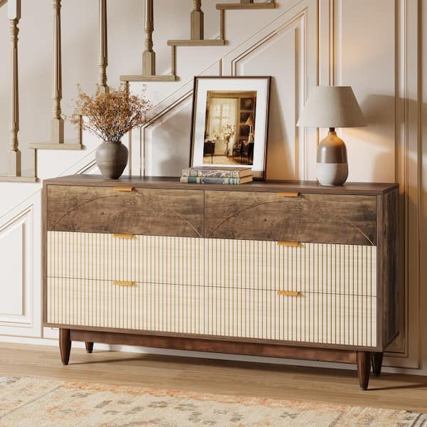 BYBLIGHT Brown 6-Drawer 55 in. Wide Chest of Drawers with BYBLIGHT Brown 6-Drawer 55 in. Wide Chest of Drawers with