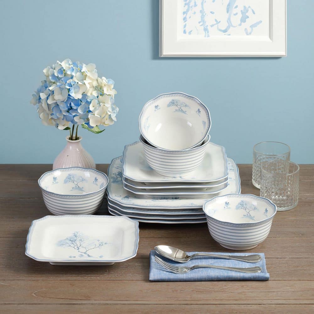 Scenic Toile Blue and White Porcelain 12-Piece Dinnerware Set