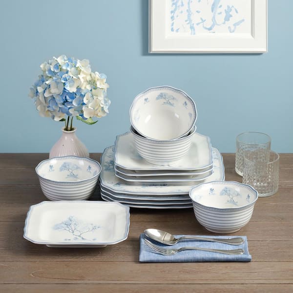222 Fifth Scenic Toile Blue Porcelain 12-Pieces Dinnerware Set