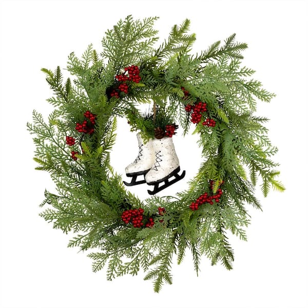 22 in. Winter Skates Artificial Christmas Wreath