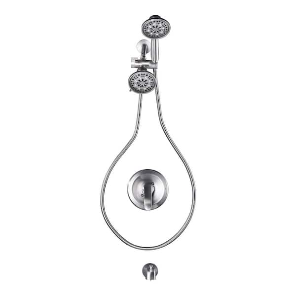 Single Handle 1.8GPM in Brushed Nickel with Valve Include 7-spray Wall Mount Fixed and Handheld Shower Head