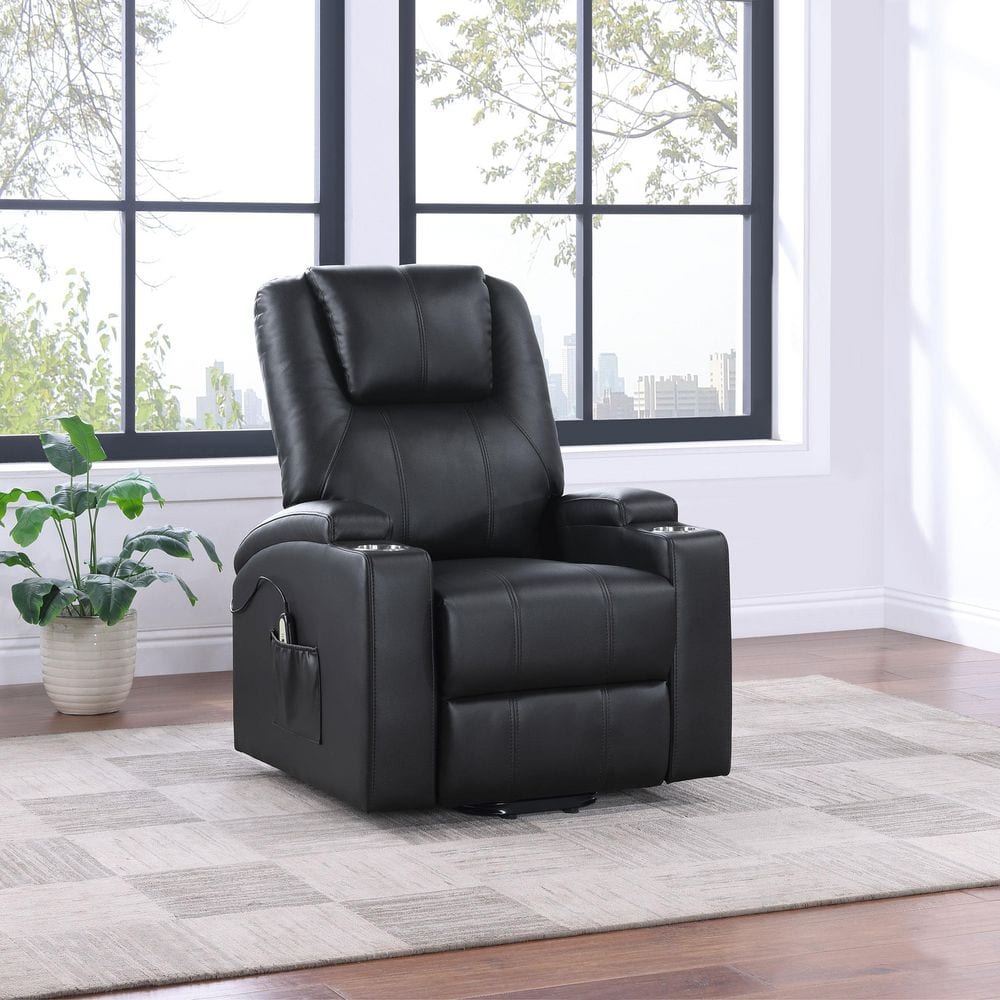Coaster Armstrong Black Leatherette Power Lift Massage Recliner