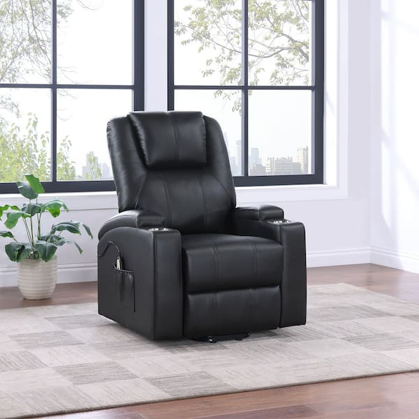 Coaster Armstrong Black Leatherette Power Lift Massage Recliner
