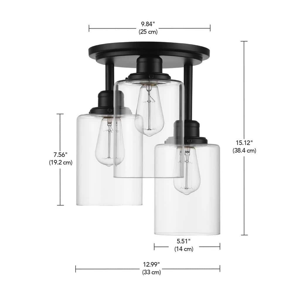 Annecy 13" Matte Black and Gold Modern Globe Semi-Flush Mount Light