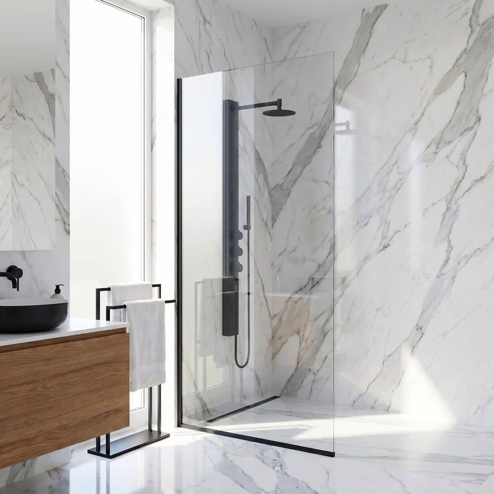 VIGO Zenith 34 in. W x 74 in. H Frameless Fixed Shower Screen Door