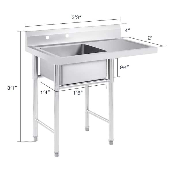 Commercial Utility Prep Sink w Stainless Steel Work Table Drain Board