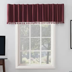 Evelina Faux Silk Bordeaux Red Polyester 50 in. W x 17 in. L Back Tab 100% Blackout Curtain Valance (Single Panel)