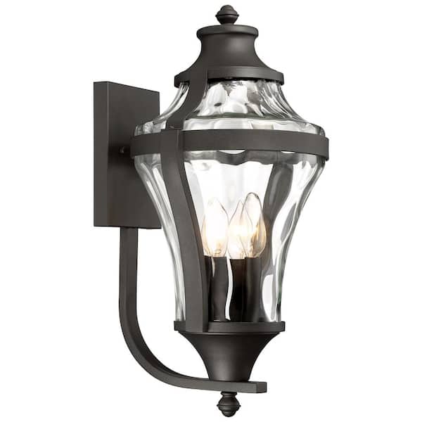 Minka Lavery Libre Collection 4-Light Black Outdoor Wall Lantern Sconce with Clear Water Glass