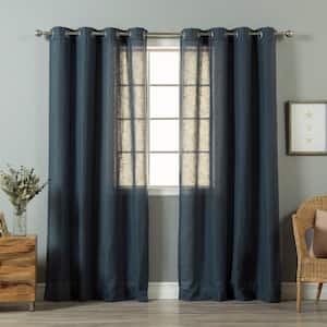Indigo Blue Linen Linen Grommet Room Darkening Curtain - 52 in. W x 84 in. L (Set of 2)