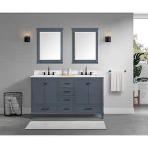 Merryfield 61 in. W x 22 in. D x 35 in. H Double Sink Freestanding Bath Vanity in Dark Blue-Gray with Carrara Marble Top