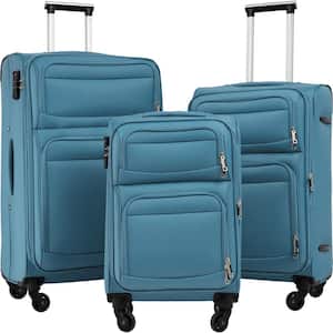 Blue Gray Lightweight 3-Piece Expandable Oxford Fabric Softshell Luggage Set with TSA Lock and 2 External Pockets