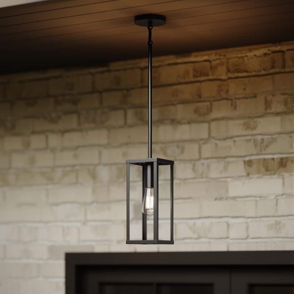 Ryle 13.5 In. Matte Black 1-Light Hardwired Outdoor Pendant Light with Clear Glass Panels price history on PriceWatchPro
