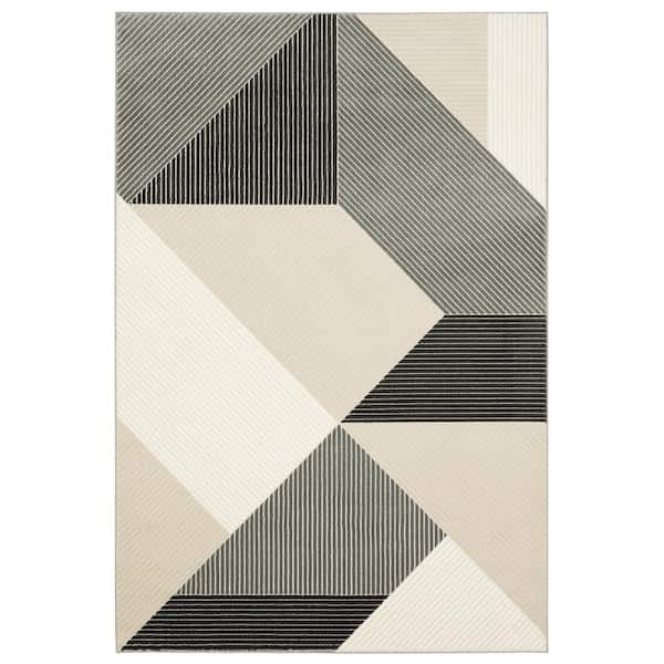 AVERLEY HOME Rayder Ivory/Black Doormat 3 ft. x 5 ft. Geometric Blocks Polypropylene/Polyester Indoor Area Rug