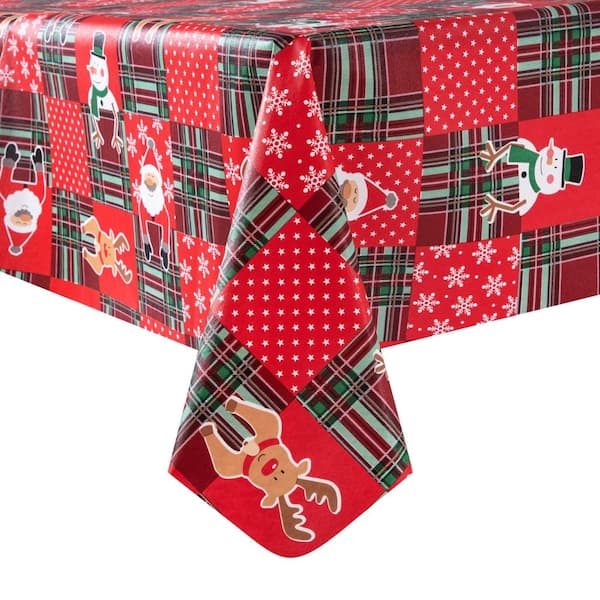 52'' X 90'' Christmas Table Cloth Waterproof Vinyl Tablecloths with Flannel Backing Plastic Tablecloth