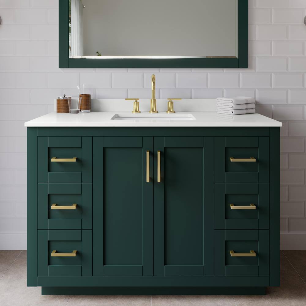 Miranda 48 in. W x 22 in. D x 33.75 in. H Single Bath Vanity in Green with White Quartz Top and 46 in. Mirror price history on PriceWatchPro