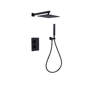 1-Spray Patterns with 4 GPM 10 in. Wall Mount Dual Shower Heads in Matte Black
