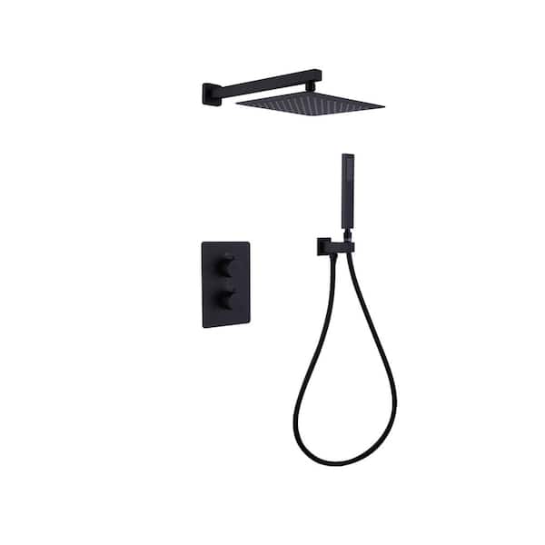 Dimakai 1-Spray Patterns with 4 GPM 10 in. Wall Mount Dual Shower Heads in Matte Black
