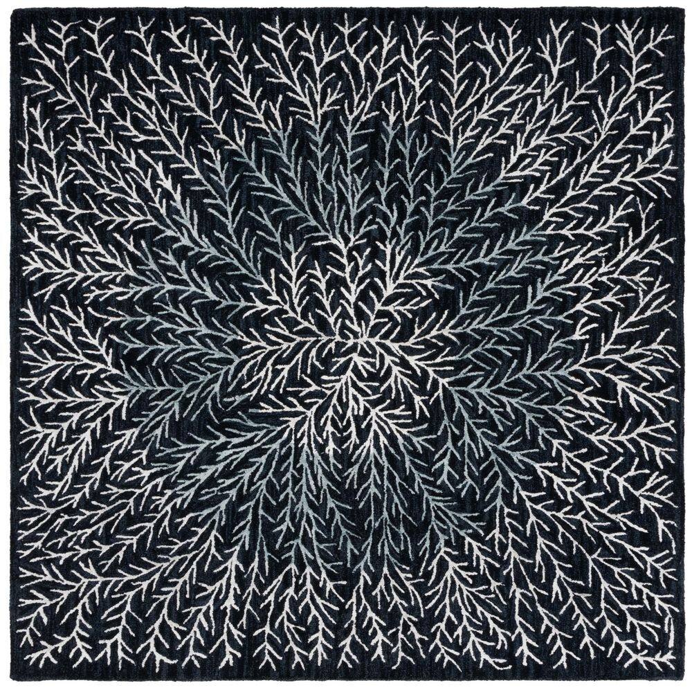 Black/color Rug Square SAFAVIEH Soho 6 ft. x 6 ft. Black/Ivory Branch Geometric Square Area ...