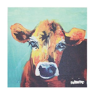 Canvas Wall Decor with Cow Image Unframed Animal Art Print 12 in. x 12 in. .