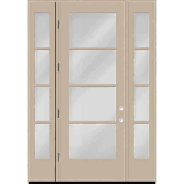 Legacy 68 in. x 96 in. Icon 4-Lite Modern ClearGlass RHOS Sand Fiberglass Prehung Front Door w/2-14inSL 4-9/16 in. Jamb