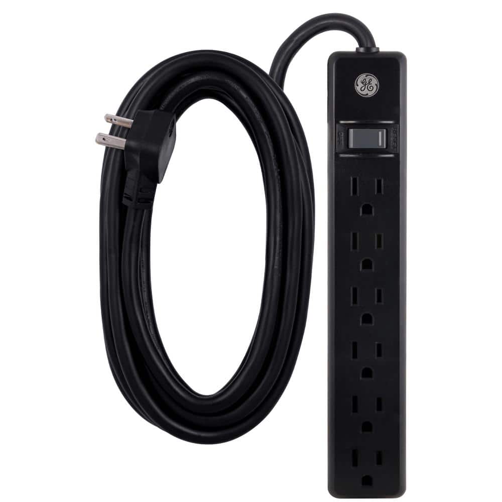 6-Outlet Grounded Power Strip with 12 ft. Long Extension Cord in Black
