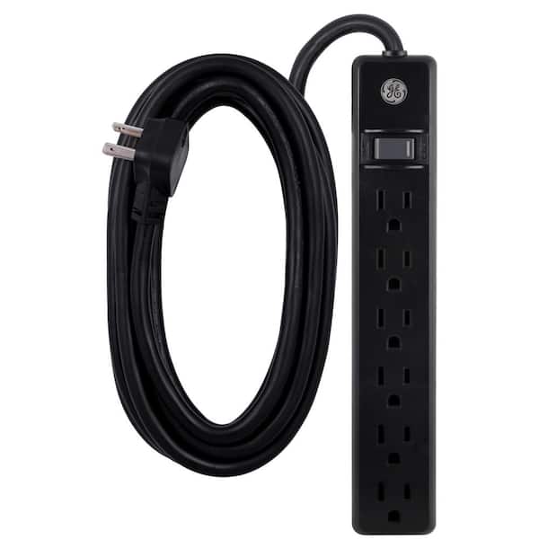 GE 6-Outlet Grounded Power Strip with 12 ft. Long Extension Cord in Black