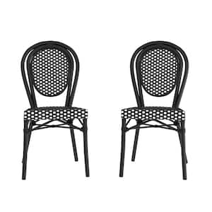 Black Aluminum Outdoor Dining Chair in Black Set of 2