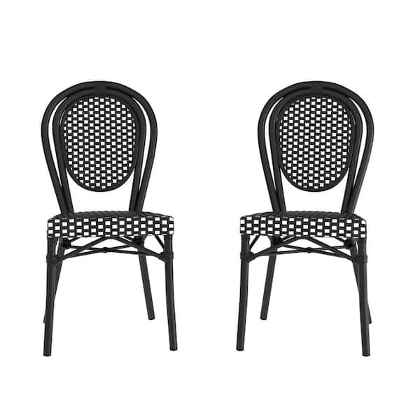 TAYLOR + LOGAN Black Aluminum Outdoor Dining Chair in Black Set of 2