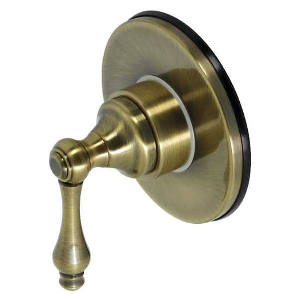Single-Handle 1-Hole Wall Mount Three-Way Diverter Valve with Trim Kit in Antique Brass