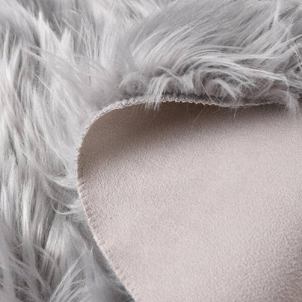 GHOUSE Silky Faux Fur Sheepskin Shag Light Gray 8 ft. x 10 ft