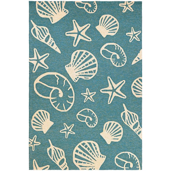 Couristan Outdoor Escape Cardita Shells Turquoise-Ivory 2 ft. x 4 ft. Indoor/Outdoor Area Rug