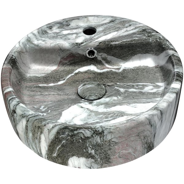 ANZZI Round Ceramic 17.3 in W Vessel Sink in Neolith Marble