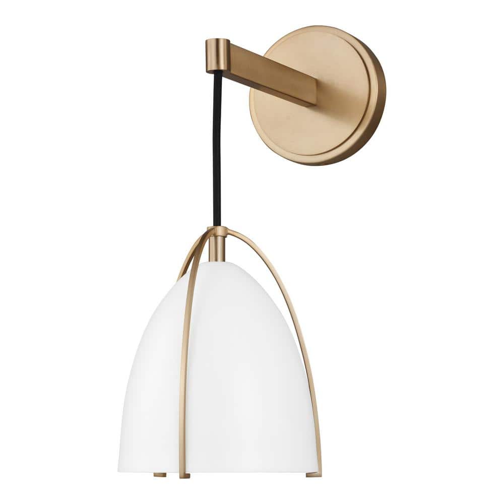 Satin Brass Outdoor Dimmable Wall Sconce with Matte White Shade