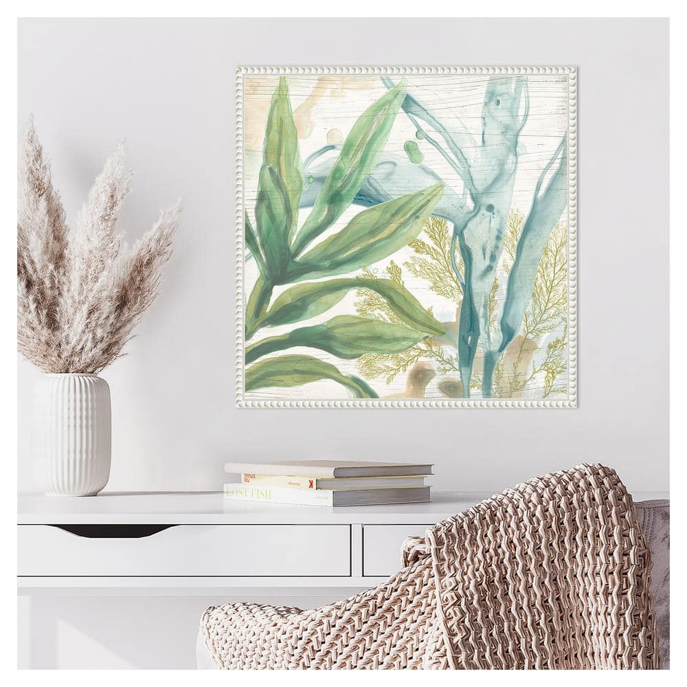 Quiet Coastal Collage II Abstract Botanical Canvas Art with White Frame