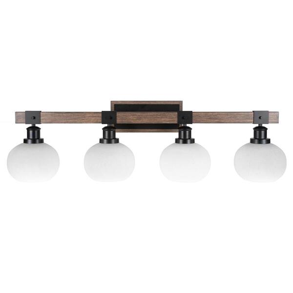 Unbranded Richmond 37.75 in. 4 Light Vanity Light Matte Black and Painted Woodlook Metal with 7 in. White Muslin no bulbs included
